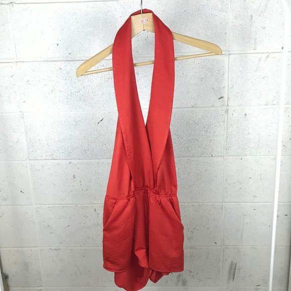 Nasty Gal Red Romper Deep V Plunge Club XS - Picture 2 of 8